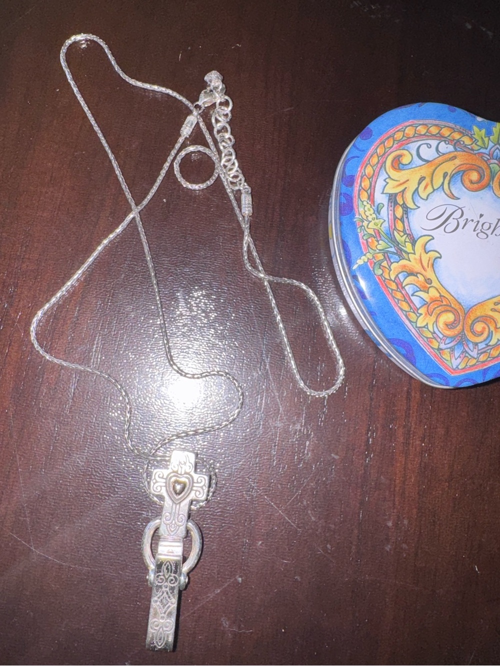 Brighton Heart Badge Reel Lanyard Necklace Silver Tone Crystal ID Holder Chain